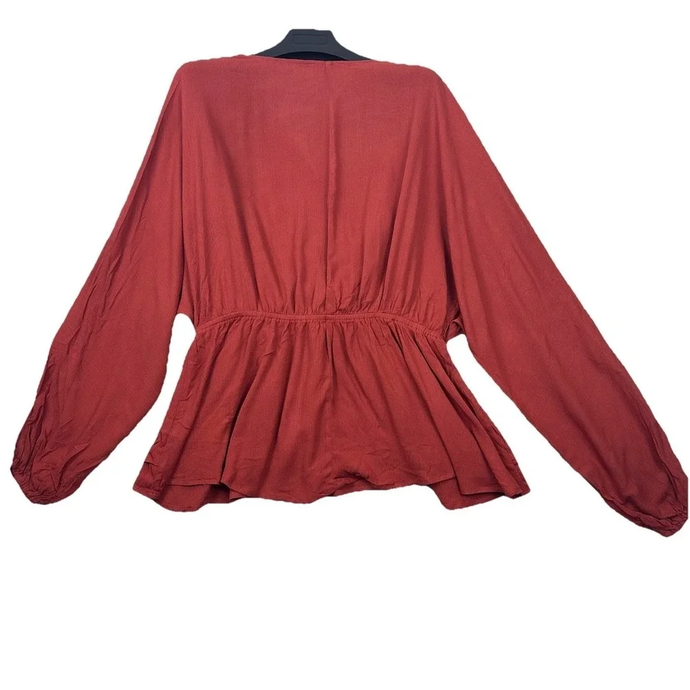 Savanna Jane 2X Embroidered Boho Romanticcore Festival Peplum Blouse Rust Red - Picture 3 of 14